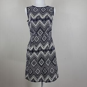 J Crew Dress 2‎ Black Diamond Ikat Knee Length Sheath Pencil Pockets Preppy